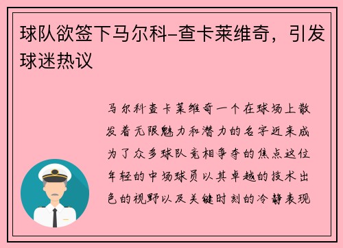 球队欲签下马尔科-查卡莱维奇，引发球迷热议